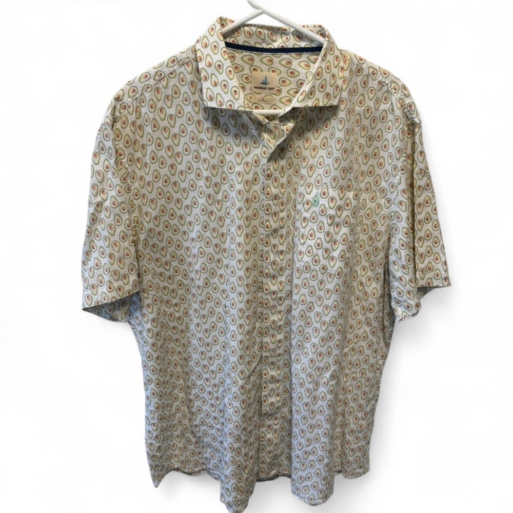 Johnnie-O Hangin Out Shirt Mens XL Green Avocado Short Sleeve Button Up Linen
